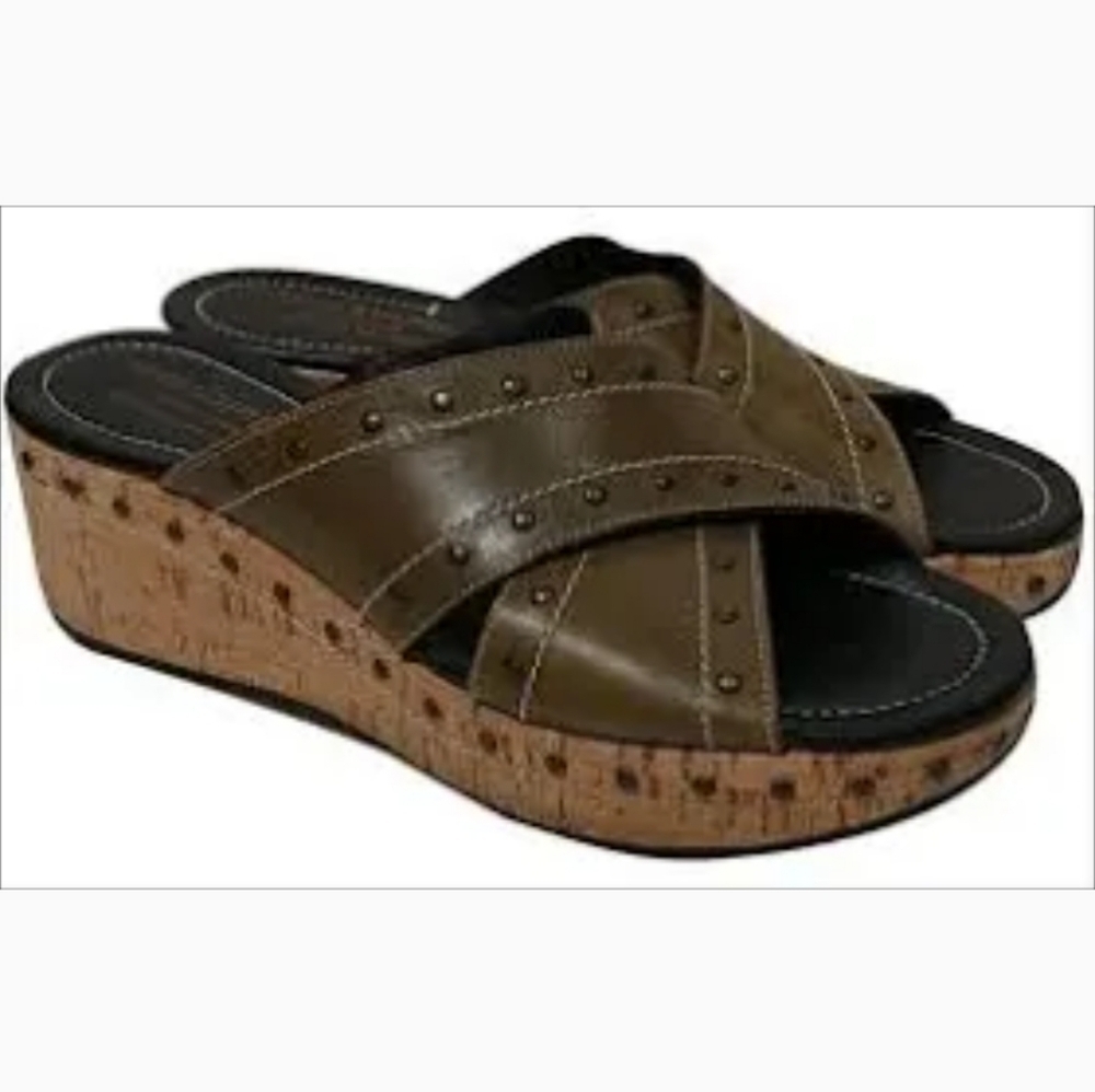 Donald Pliner Syra Brown Strappy Studded Wedges 8 - Picture 2 of 9
